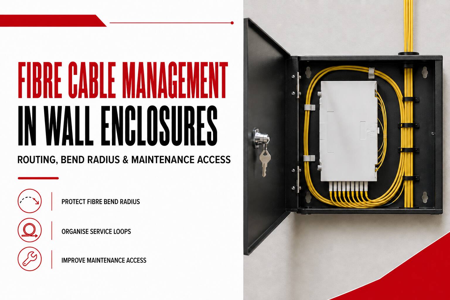 Fibre cable management in an open RapidConnect wall mount enclosure with organised service loops