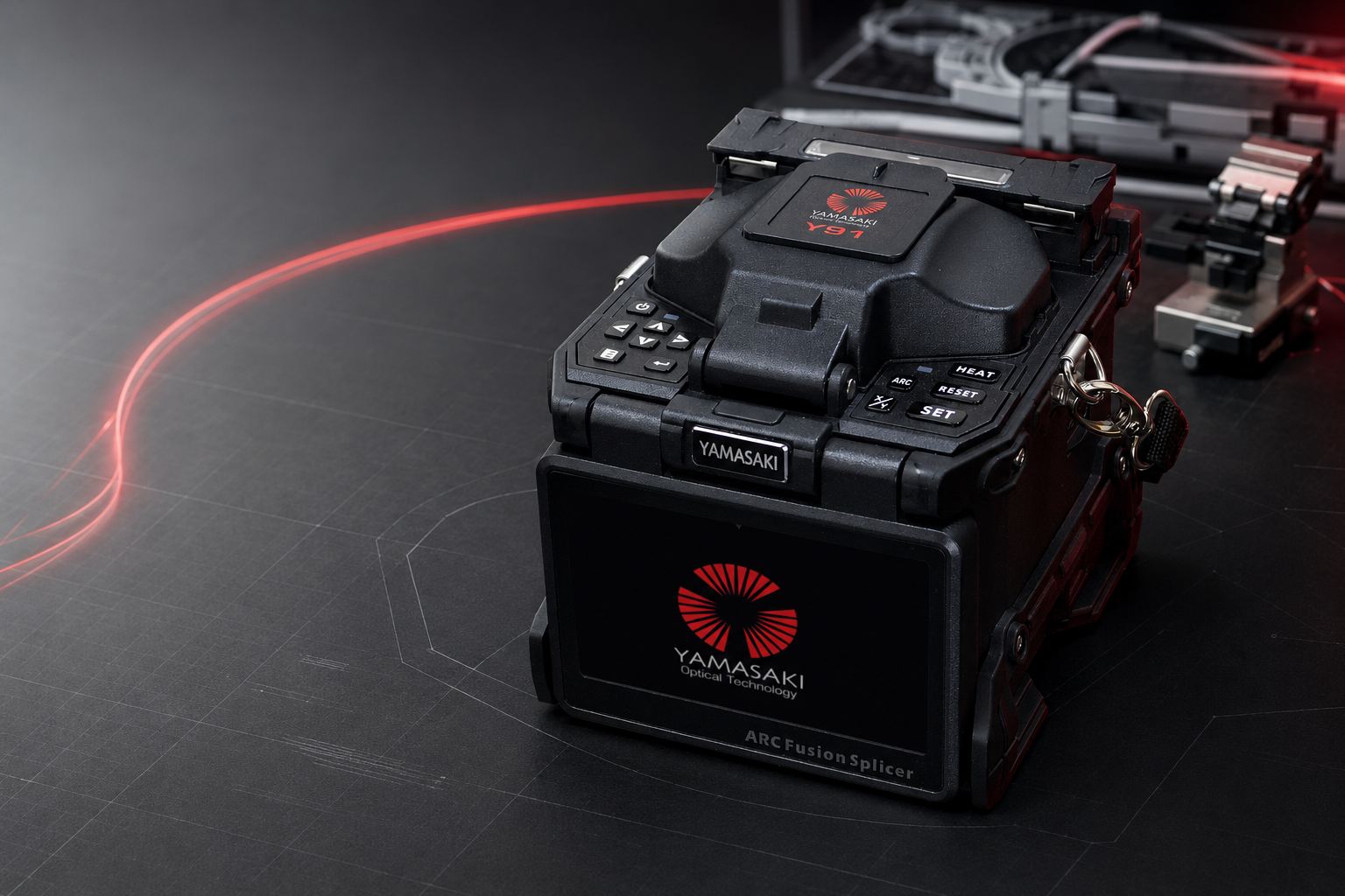 Yamasaki Y91 core alignment fusion splicer with red fibre optic light effects