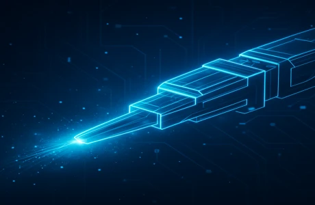 Futuristic fibre optic connector representing clean connections achieved with Kim Wipes