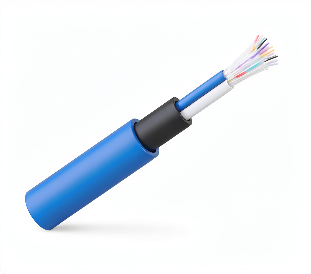 RapidConnect TR-Series Mini Loose Tube Fibre Optic Cable Australia with PA12 Blue Nylon jacket for harsh outdoor and underground fibre optic installations.